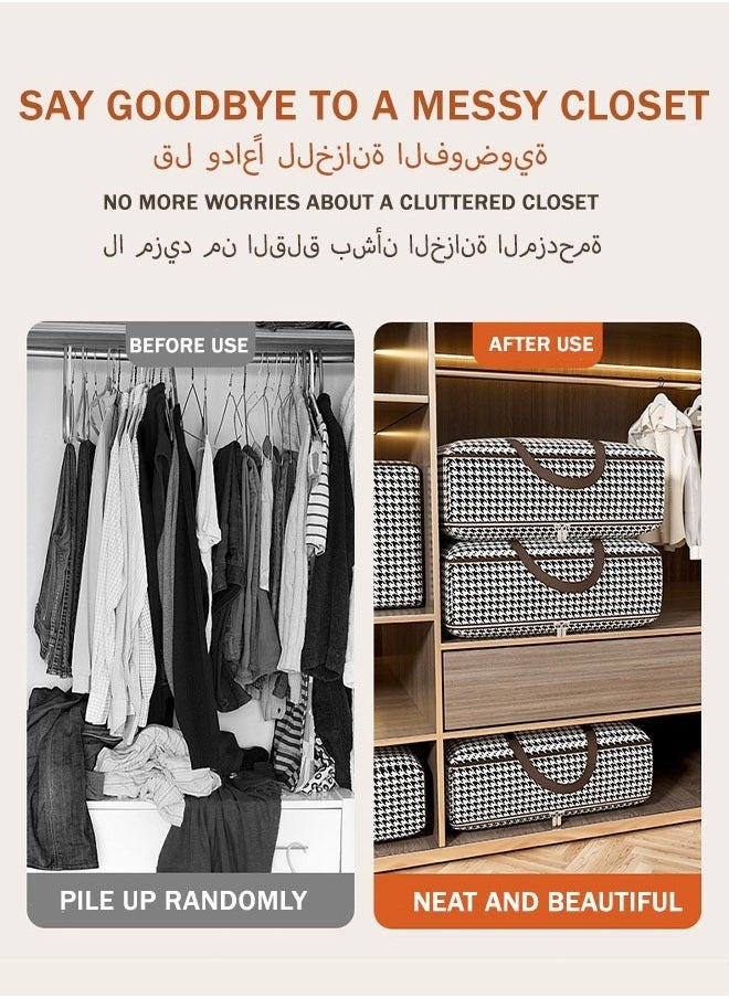 Generic Quilt Storage Bags Non-Woven Extra Large Storage Bags Clothes Storage Bag Houndstooth Pattern Printed Folding Organizer Bag For Clothes Pillows Blankets Bedding  storage bags, Clothes Storage Bags Foldable,  with Durable Handles/Zipper 85*30*60cm(150l)  - Image 4