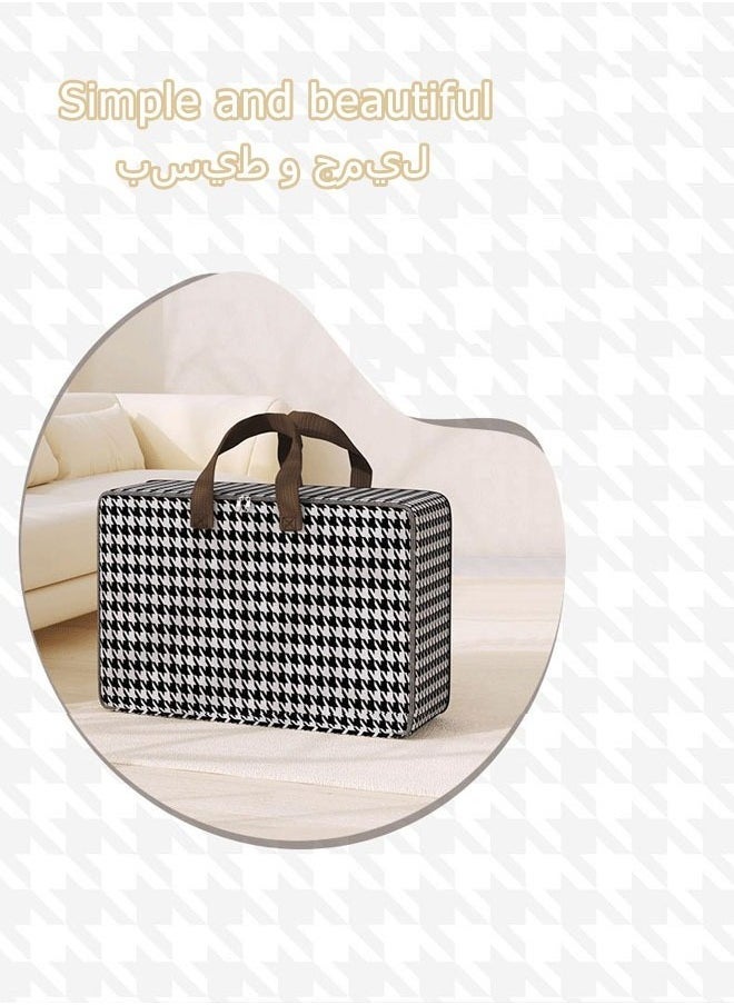 Generic Quilt Storage Bags Non-Woven Extra Large Storage Bags Clothes Storage Bag Houndstooth Pattern Printed Folding Organizer Bag For Clothes Pillows Blankets Bedding  storage bags, Clothes Storage Bags Foldable,  with Durable Handles/Zipper 85*30*60cm(150l)  - Image 3
