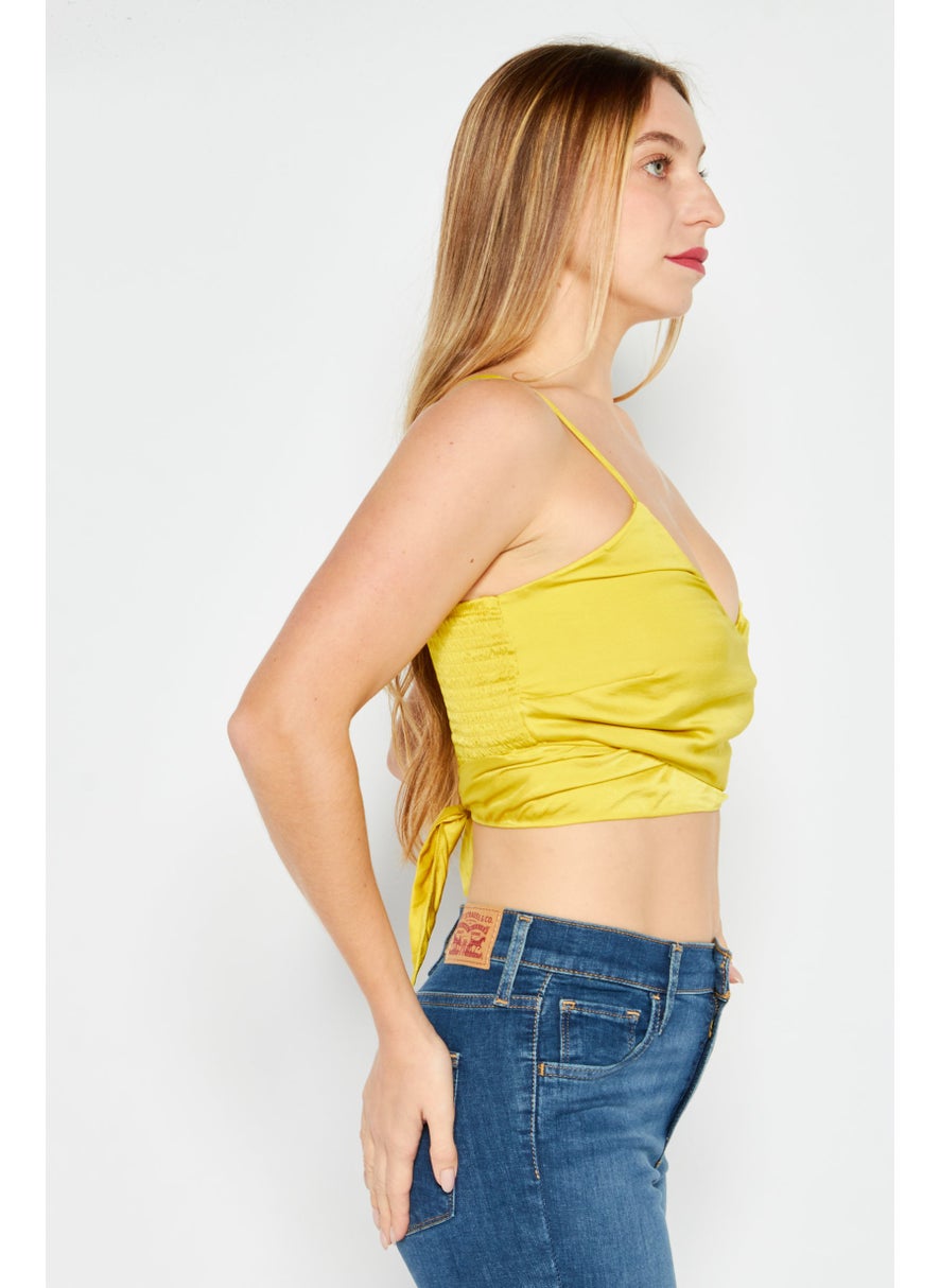 Etam Women Scoop Neck Sleeveless Crop Top, Mustard  - Image 4