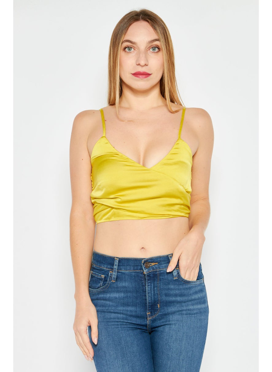 Etam Women Scoop Neck Sleeveless Crop Top, Mustard  - Image 1