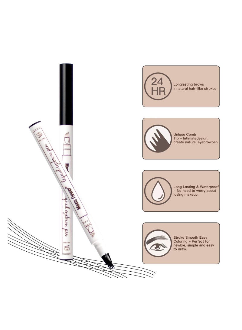 Music Flower قلم الحواجب السائل وشم 4 نصائح قلم ميكروبليد للرسم الدقيق للحواجب مقاوم للماء ويدوم طويلاً ويمنحك مظهرًا طبيعيًا - Image 2