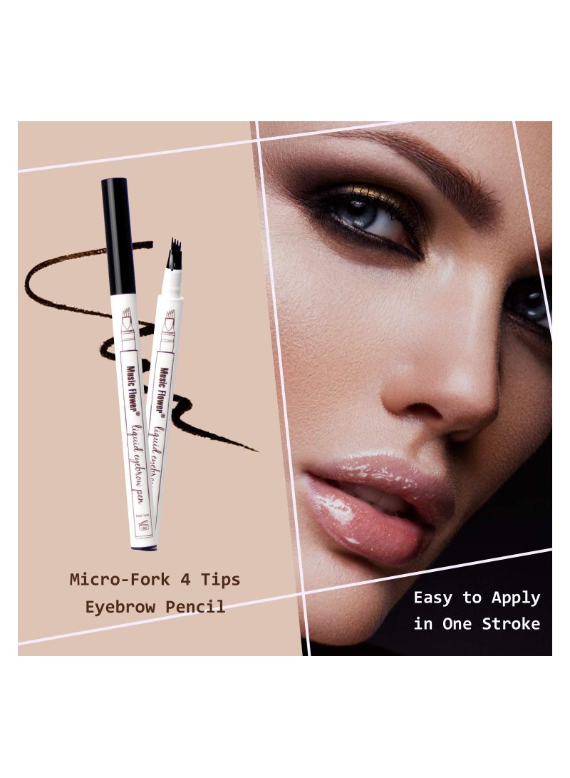 Music Flower قلم الحواجب السائل وشم 4 نصائح قلم ميكروبليد للرسم الدقيق للحواجب مقاوم للماء ويدوم طويلاً ويمنحك مظهرًا طبيعيًا - Image 4