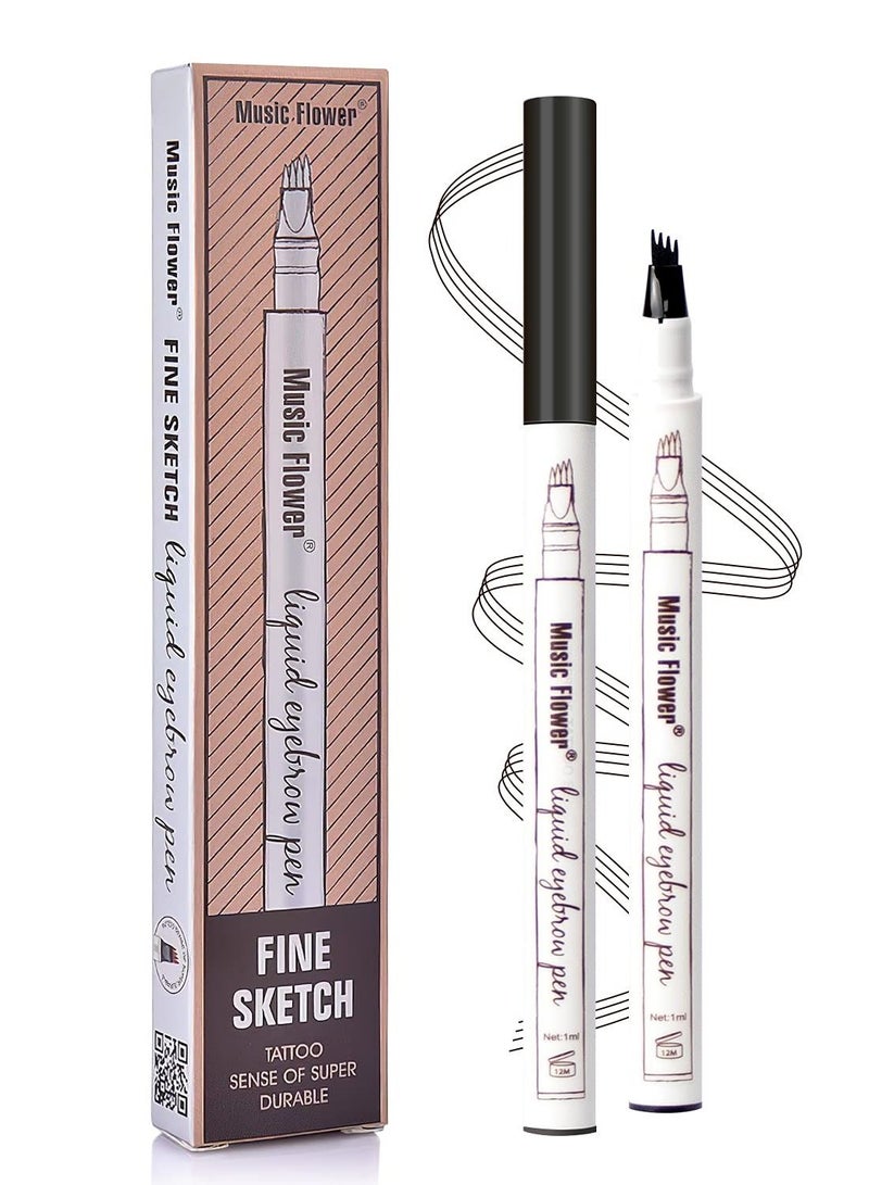 Music Flower قلم الحواجب السائل وشم 4 نصائح قلم ميكروبليد للرسم الدقيق للحواجب مقاوم للماء ويدوم طويلاً ويمنحك مظهرًا طبيعيًا - Image 1