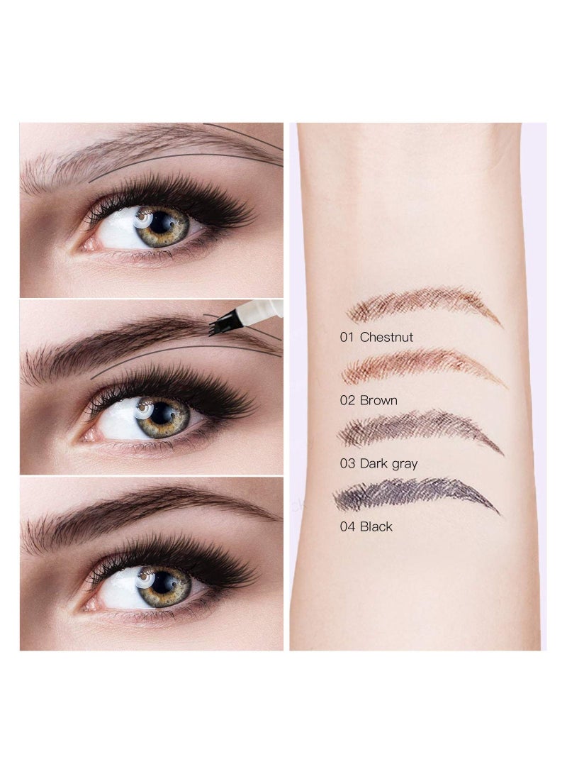 Music Flower قلم الحواجب السائل وشم 4 نصائح قلم ميكروبليد للرسم الدقيق للحواجب مقاوم للماء ويدوم طويلاً ويمنحك مظهرًا طبيعيًا - Image 3