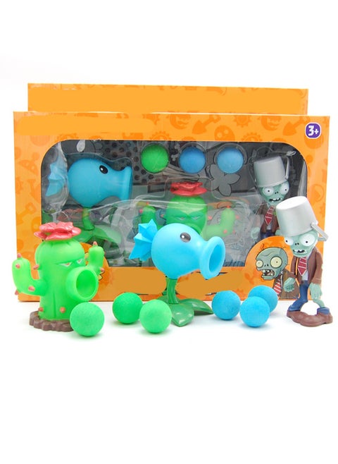 Plants vs. Zombies Children's Toy Gift Box Set Can Eject Doll Hand Model (Ice Shooter + Cactus + Bucket Zombie)
