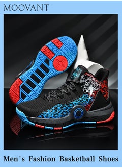Moovant Men's Basketball Shoes, Summer Breathable High Top Casual Lightweight and Wear Resistant Sneakers, Non Slip Sport Shoes, Teenagers Print Thick Sole Footwear  - Image 1