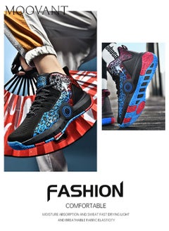 Moovant Men's Basketball Shoes, Summer Breathable High Top Casual Lightweight and Wear Resistant Sneakers, Non Slip Sport Shoes, Teenagers Print Thick Sole Footwear  - Image 2