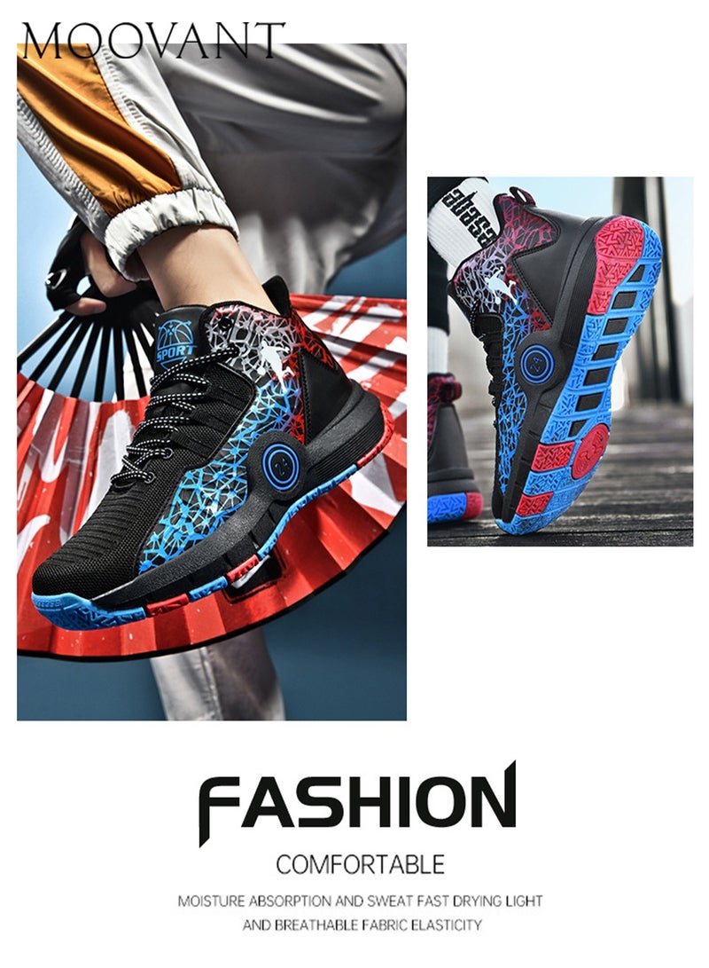 Moovant Men's Basketball Shoes, Summer Breathable High Top Casual Lightweight and Wear Resistant Sneakers, Non Slip Sport Shoes, Teenagers Print Thick Sole Footwear  - Image 2