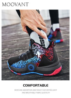 Moovant Men's Basketball Shoes, Summer Breathable High Top Casual Lightweight and Wear Resistant Sneakers, Non Slip Sport Shoes, Teenagers Print Thick Sole Footwear  - Image 4