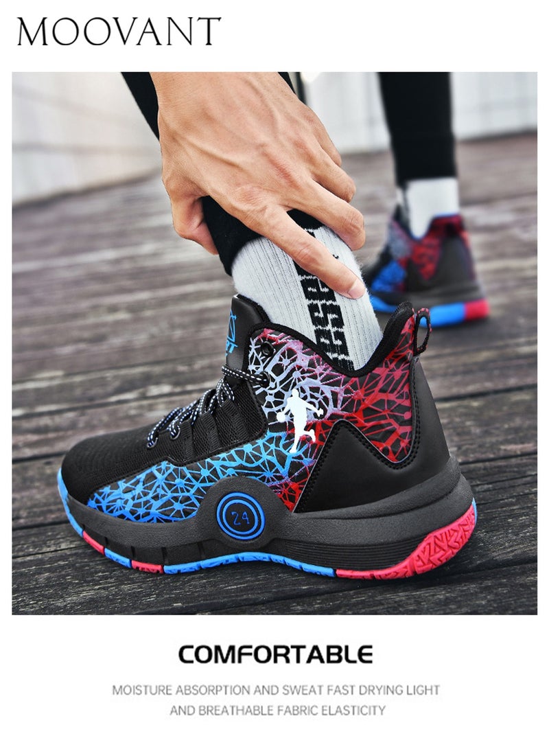 Moovant Men's Basketball Shoes, Summer Breathable High Top Casual Lightweight and Wear Resistant Sneakers, Non Slip Sport Shoes, Teenagers Print Thick Sole Footwear  - Image 4