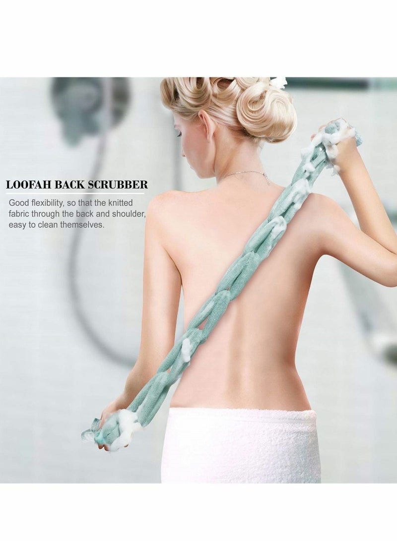 SYOSI Back Scrubber, 2 Packs Long Stretch Back Sponge with Rope Handles, Bath Shower Mesh Sponge Exfoliating Body Scrub Stretch Braided Loofah, for Men and Women (Grey and Pink) - Image 2