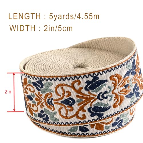Shein Heavy Cotton Webbing 1.5 Inch 2 Inch Webbing Strap for Bag Straps, Outdoors Indoors Arts and Crafts, High Density Webbing with Jacquard Embroidery Pattern - Color 5-1.5" 5 Yards - Image 2