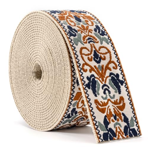 Shein Heavy Cotton Webbing 1.5 Inch 2 Inch Webbing Strap for Bag Straps, Outdoors Indoors Arts and Crafts, High Density Webbing with Jacquard Embroidery Pattern - Color 5-1.5" 5 Yards - Image 1