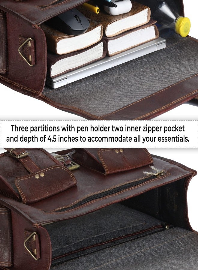 HULSH Leather Messenger Bag for Men and Women in 18 Inch | Best Laptop Briefcase Satchel with Adjustable Strap | Genuine Leather Handmade Computer Shoulder Bag for Business, Office, Travel - Image 5