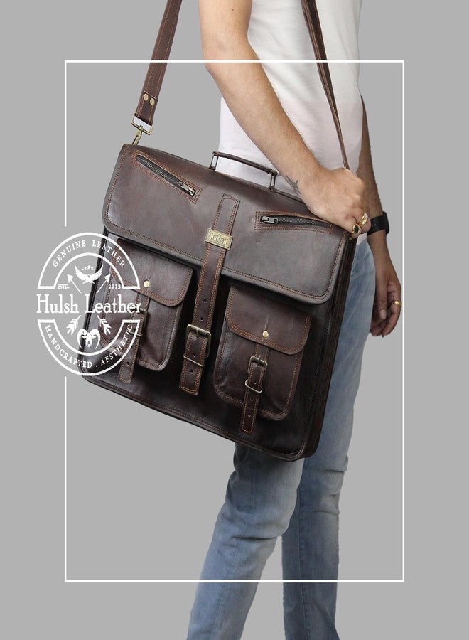 HULSH Leather Messenger Bag for Men and Women in 18 Inch | Best Laptop Briefcase Satchel with Adjustable Strap | Genuine Leather Handmade Computer Shoulder Bag for Business, Office, Travel - Image 2