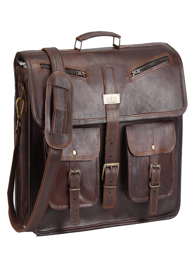 HULSH Leather Messenger Bag for Men and Women in 18 Inch | Best Laptop Briefcase Satchel with Adjustable Strap | Genuine Leather Handmade Computer Shoulder Bag for Business, Office, Travel - Image 1
