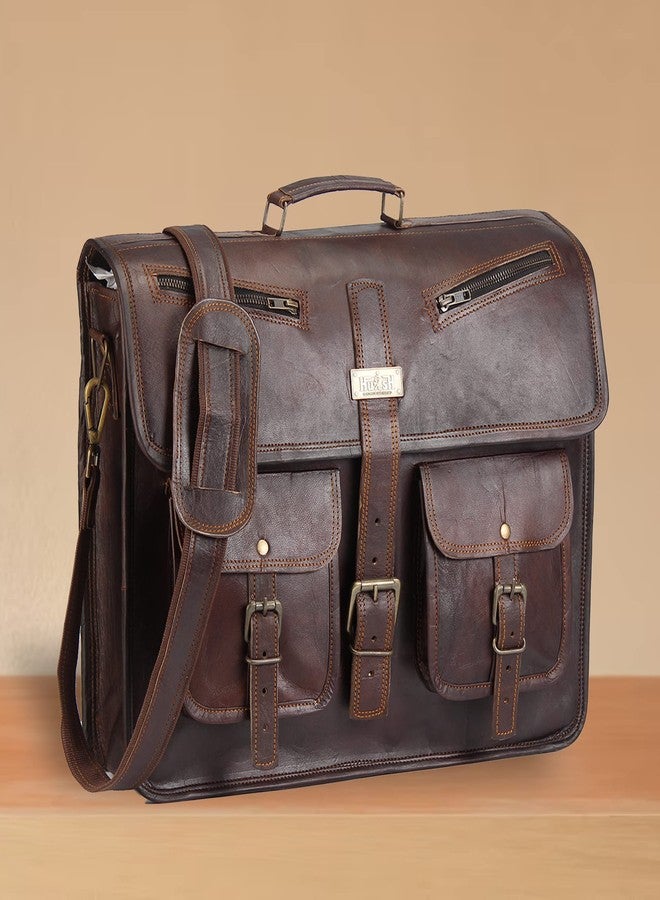 HULSH Leather Messenger Bag for Men and Women in 18 Inch | Best Laptop Briefcase Satchel with Adjustable Strap | Genuine Leather Handmade Computer Shoulder Bag for Business, Office, Travel - Image 3