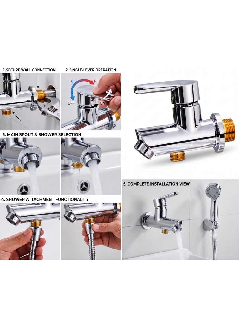 Durable 2 Way Water Hose Dispenser Bar G1/2 Inch Commercial Home Shower Mixer Wall Mount – Solid Brass Chrome Finish Water Control Valve Switch for Bathroom, Home, and Commercial Use - Image 3