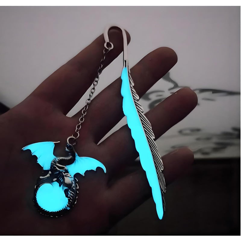 Cacukap Vintage Feather Dragon Metal Bookmark, Glow in The Dark Dragon Gift, Fantasy Bookmark Gifts, Cool for Women Men, Reading Lovers (Antique Silver Dragon) - Image 2