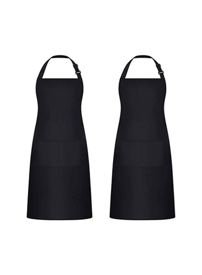 2-Piece Waterproof Kitchen Apron With Adjustable Neck Belt black - Image 1