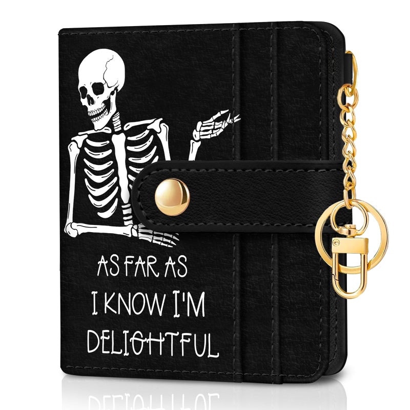 Jogjam Skull Skeleton Rfid Women Wallet, Small Slim Thin Credit Card Wallet, PU Leather Bifold Cash Zipper Coin Pocket ID Window for Female Ladies Teen Girls Girly - Image 1
