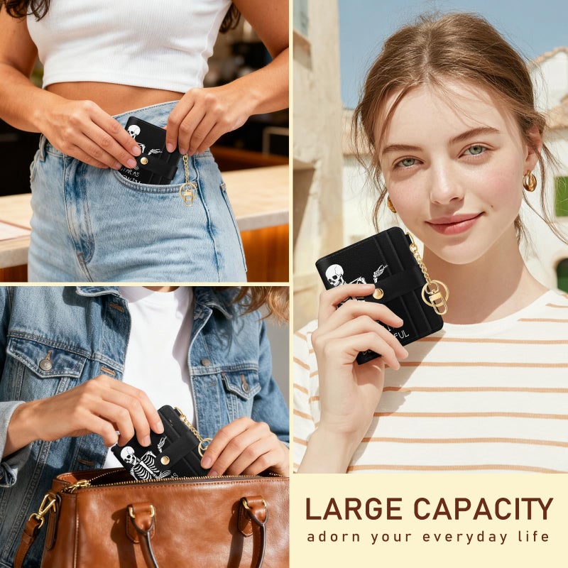 Jogjam Skull Skeleton Rfid Women Wallet, Small Slim Thin Credit Card Wallet, PU Leather Bifold Cash Zipper Coin Pocket ID Window for Female Ladies Teen Girls Girly - Image 2