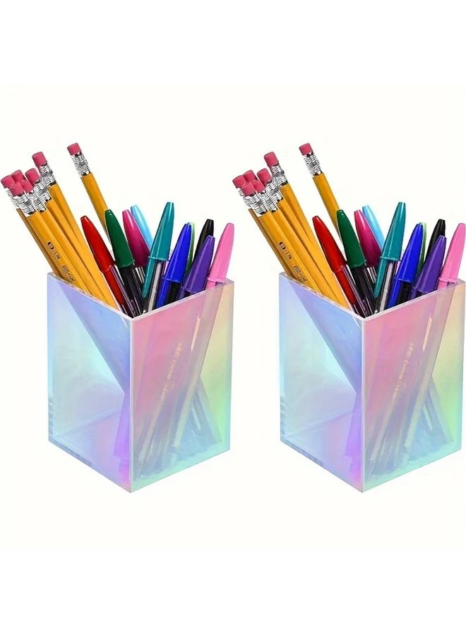 2pcs Colorful Acrylic Pen Holders Desk Organizer Office Supplies Lightweight Polished Finish - Image 1