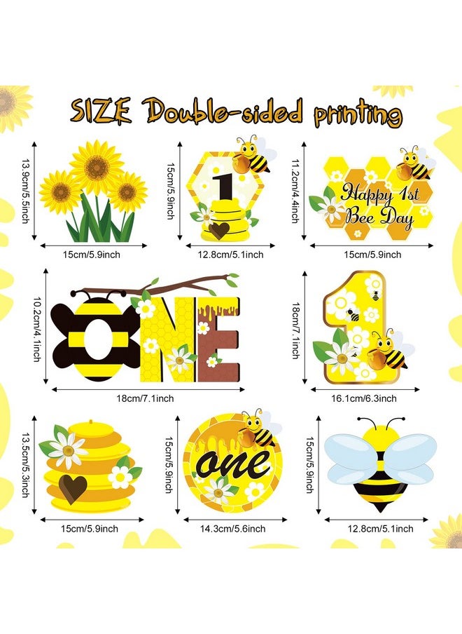Lnlofen Lnlofen 8Pcs Bumble Bee Birthday Party Decorations Honeycomb Centerpieces, Happy 1st Bee Day Birthday Themed Table Centerpiece Toppers Party Supplies, Honey Bee Birthday Party Table Sign Decor  - Image 2