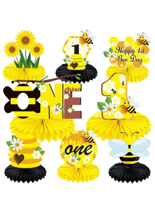 Lnlofen Lnlofen 8Pcs Bumble Bee Birthday Party Decorations Honeycomb Centerpieces, Happy 1st Bee Day Birthday Themed Table Centerpiece Toppers Party Supplies, Honey Bee Birthday Party Table Sign Decor  - Image 1