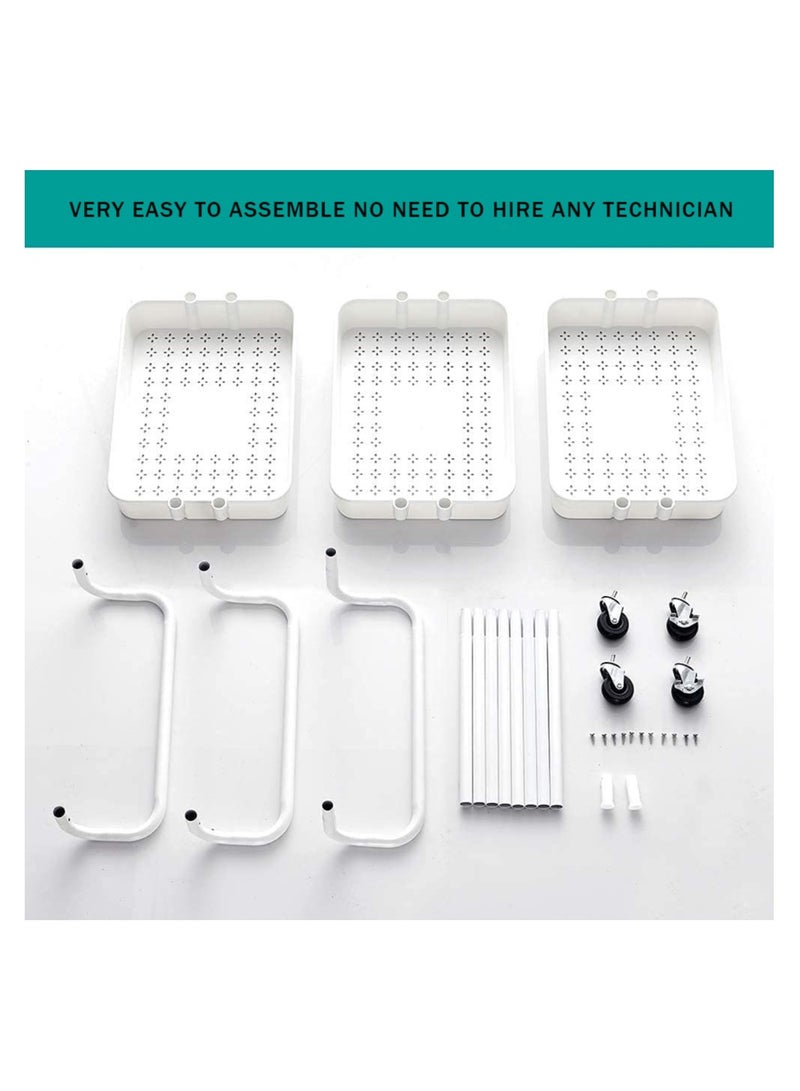 DBLEW عربة تخزين متعددة الوظائف بثلاثة أرفف مع عجلات قابلة للقفل للحمام والمطبخ والمكتب باللون الأبيض - Image 3