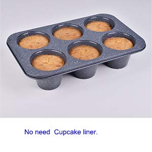 Monfish 2pcs Jumbo Deep Muffin Pan - 6-Cavity Baking Tray, 3.5x3 Inch Cups - Carbon Steel - Black Granite Stone Finish - Extra Large Cupcake Tins for Baking (2 deep muffin) - Image 5