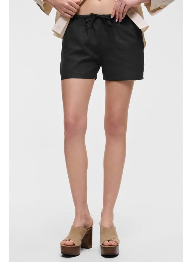 Ethiquet QUINETA Women's 100% Cotton Linen Look Comfortable Regular-Fit Black Shorts.