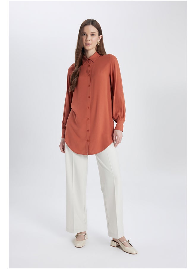 DeFacto - Woman Regular Fit Shirt Neck Woven Long Sleeve Tunic - Image 1