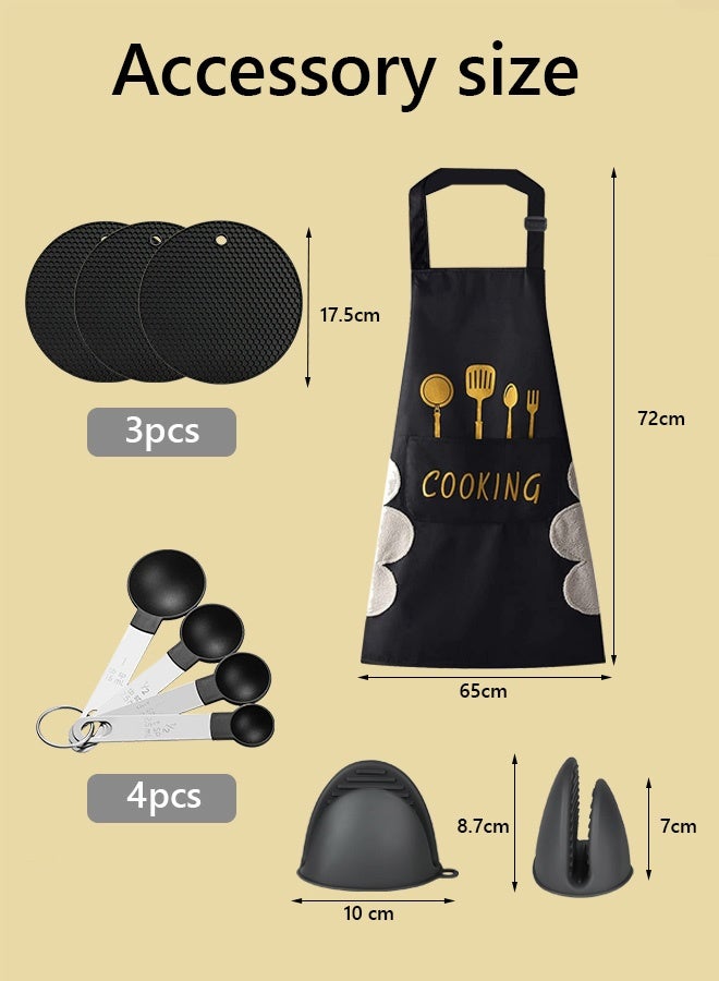 X spring 16-Piece Nonstick Cookware Set, 20-24-28-32cm Deep Stockpots + 28cm Shallow Stockpot with Glass Lids, Anti-Scalding Clips, Apron & Protective Pads, PFOA-Free (Black) - Image 5