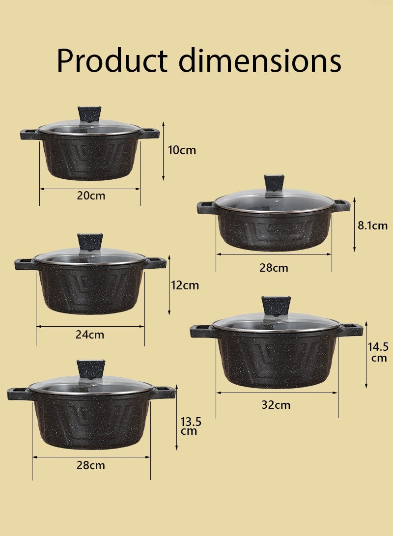 X spring 16-Piece Nonstick Cookware Set, 20-24-28-32cm Deep Stockpots + 28cm Shallow Stockpot with Glass Lids, Anti-Scalding Clips, Apron & Protective Pads, PFOA-Free (Black) - Image 4