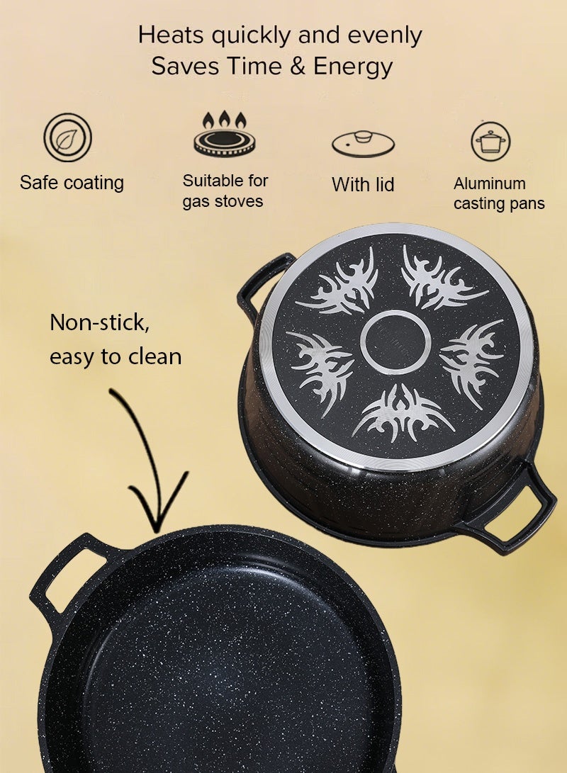 X spring 16-Piece Nonstick Cookware Set, 20-24-28-32cm Deep Stockpots + 28cm Shallow Stockpot with Glass Lids, Anti-Scalding Clips, Apron & Protective Pads, PFOA-Free (Black) - Image 2