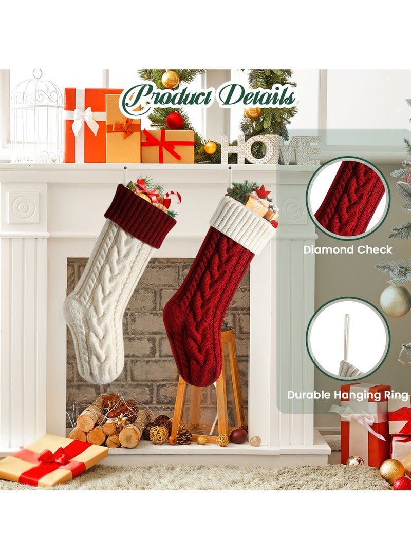 VUCATIN 2pcs Christmas Stockings 18" Knitted Christmas Socks Family Holiday Decorations Great Big Stockings for Gift to Family Fireplace Storage Knitted Storage Gifts Decorations - Image 2
