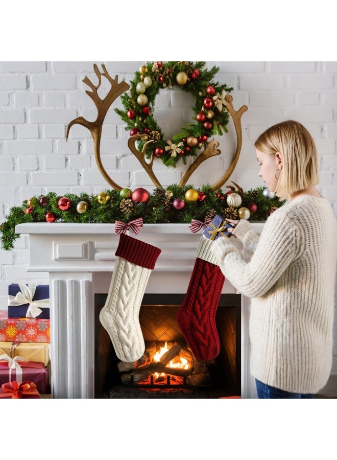 VUCATIN 2pcs Christmas Stockings 18" Knitted Christmas Socks Family Holiday Decorations Great Big Stockings for Gift to Family Fireplace Storage Knitted Storage Gifts Decorations - Image 5