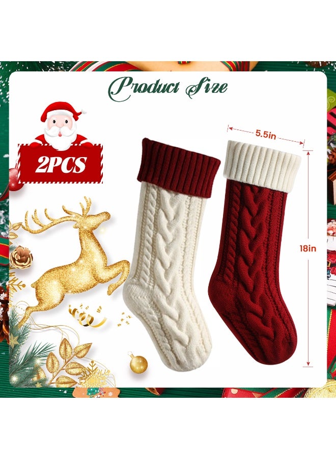 VUCATIN 2pcs Christmas Stockings 18" Knitted Christmas Socks Family Holiday Decorations Great Big Stockings for Gift to Family Fireplace Storage Knitted Storage Gifts Decorations - Image 4