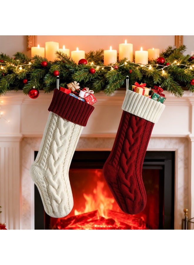 VUCATIN 2pcs Christmas Stockings 18" Knitted Christmas Socks Family Holiday Decorations Great Big Stockings for Gift to Family Fireplace Storage Knitted Storage Gifts Decorations - Image 3