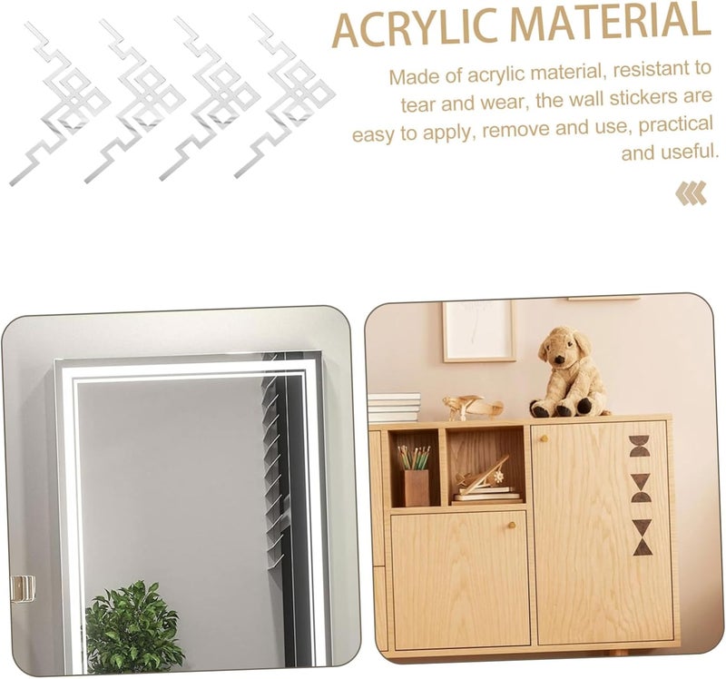 POPETPOP 4pcs Mirror Decals Peel and Stick Corner Onlay Stickers for Wall Decoration Versatile Mirror Border for Bedroom Living Tv Cabinet Wardrobe and More - Image 3