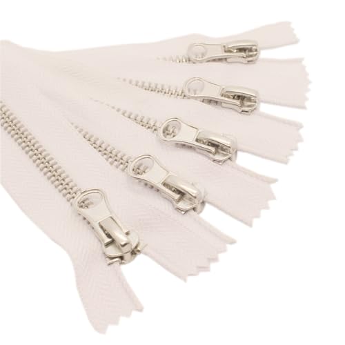 YaHoGa 5pcs 14 Inch Silver Metal Zippers Bulk 5 Close End Metal Zippers for Sewing Bags Crafts Jackets 35cm White - Image 1