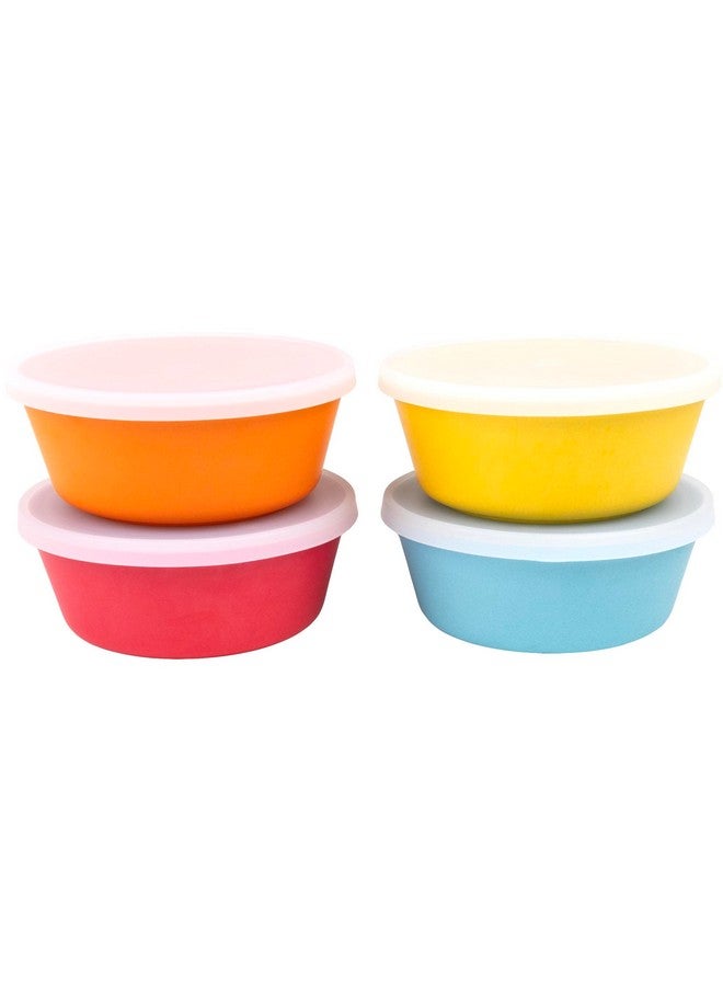 WeeSprout Bamboo Kids Bowls with Lids, Set of Four 10 oz Kid-Sized Dinnerware, Cereal, Leftovers & Snack Bowl, Dishwasher Safe (Blue, Yellow, Orange, & Red) - Image 1
