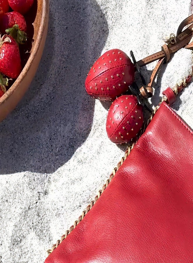 Rebecca Minkoff Strawberry Bag Charm, Purse, Backpack and Handbag Accessory, Leather with Brass Studs, Siren/Willow/Veridian - Image 4