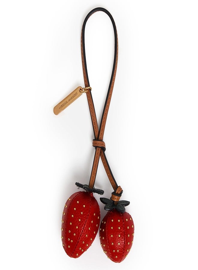 Rebecca Minkoff Strawberry Bag Charm, Purse, Backpack and Handbag Accessory, Leather with Brass Studs, Siren/Willow/Veridian - Image 1