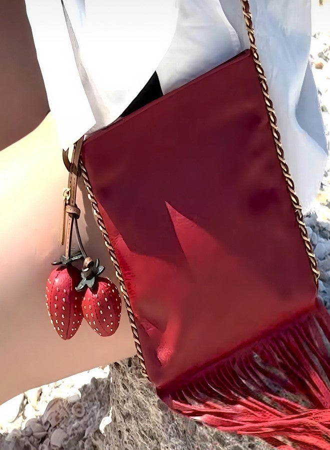 Rebecca Minkoff Strawberry Bag Charm, Purse, Backpack and Handbag Accessory, Leather with Brass Studs, Siren/Willow/Veridian - Image 5