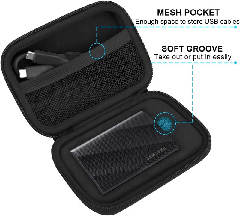 Lacdo Hard Carrying Case for Samsung T9 Portable Solid State Drives 1TB 2TB 4TB USB 3.2 External SSD Hard EVA Shockproof Storage Travel Bag, Black+Black - Image 4