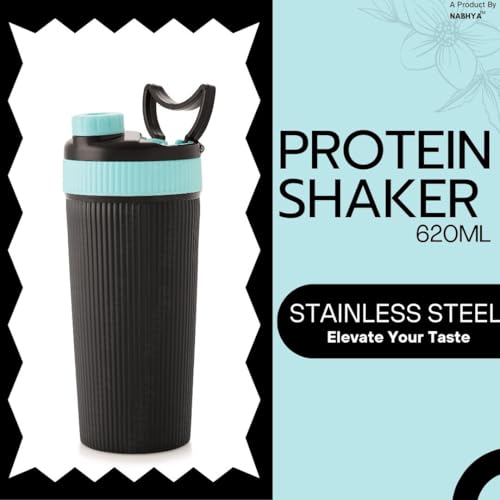 Nabhya Stainless Steel Protein Shaker With Steel Blender Gym Shaker Bottle for protein shake gym protein shaker bottle (Capacity-620ml) (Blue) - Image 2