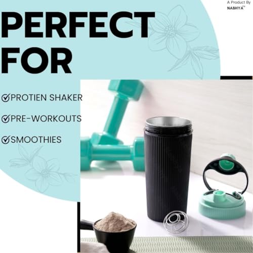 Nabhya Stainless Steel Protein Shaker With Steel Blender Gym Shaker Bottle for protein shake gym protein shaker bottle (Capacity-620ml) (Blue) - Image 5