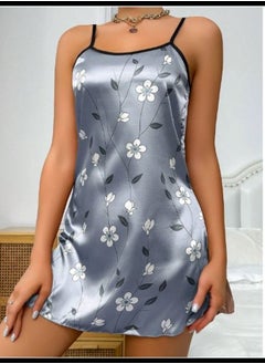 Simulated Silk Printed Floral Suspender Pajamas Nightgown